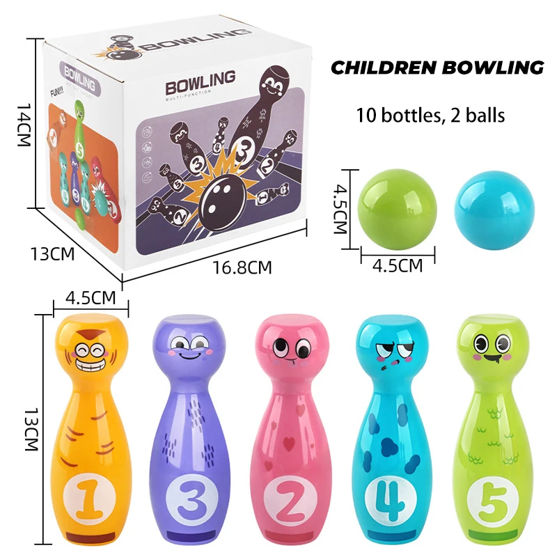ชุดของเล่นกีฬาโบว์ลิ่งสำหรับเด็กพร้อมการแสดงอารมณ์การ์ตูนแสนสนุก กีฬาในร่มและกลางแจ้ง ของเล่นเสริมพัฒนาการเด็ก ของเล่นเสริมทักษะ ของขวัญ