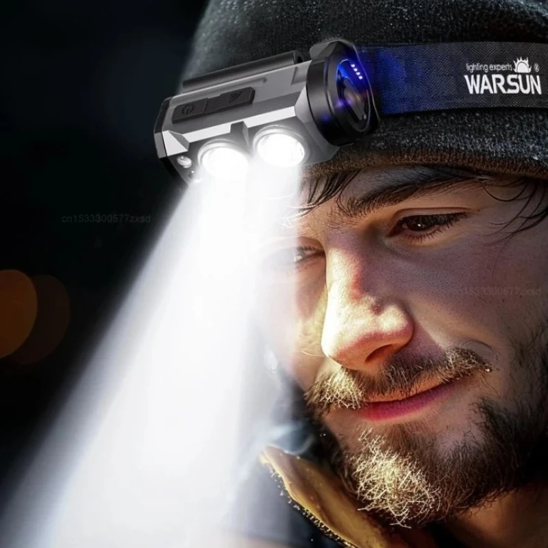 Warsun Rechargeable Induction LED Headlamp Head-mounted Rechargeable Head Flashlight Waterproof Headlight Tool for Night Fishing
