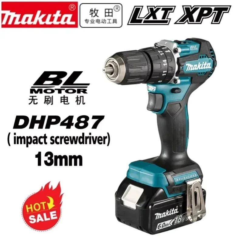 Makita 18V-Akku Li-Ion-Akku, Makita Dhp487 Akku-Schlagbohrschrauber, 40N.M, 2-Gang, Akku-Schlagschrauber, Haushaltswerkzeug