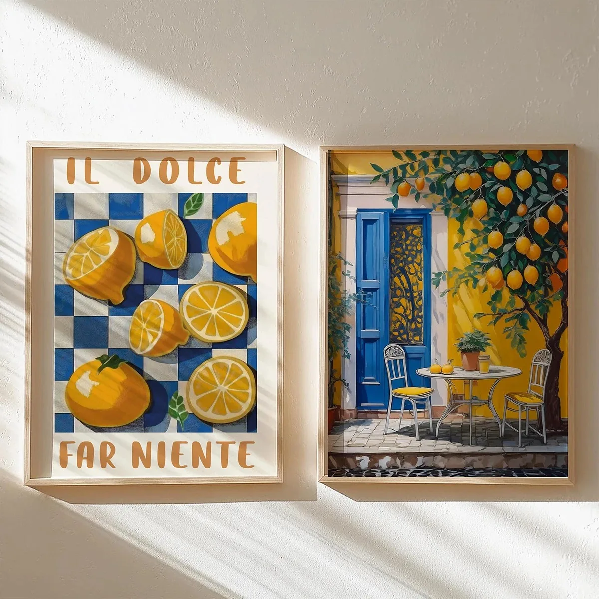 Il Dolce Far Niente Lemon Print, Mediterranean Blue Checkerboard Wall Art, Italian Summer Kitchen Decor, UNFRAMED Poster
