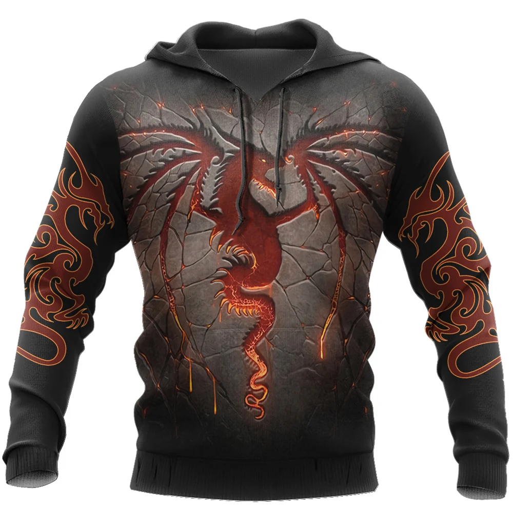 Fashion Dragon Pattern 3D Print Men's Hoodie Chinese Dragon Graphic Sweatshirt Autumn Hip Hop Style Harajuku Pullover Streetwear