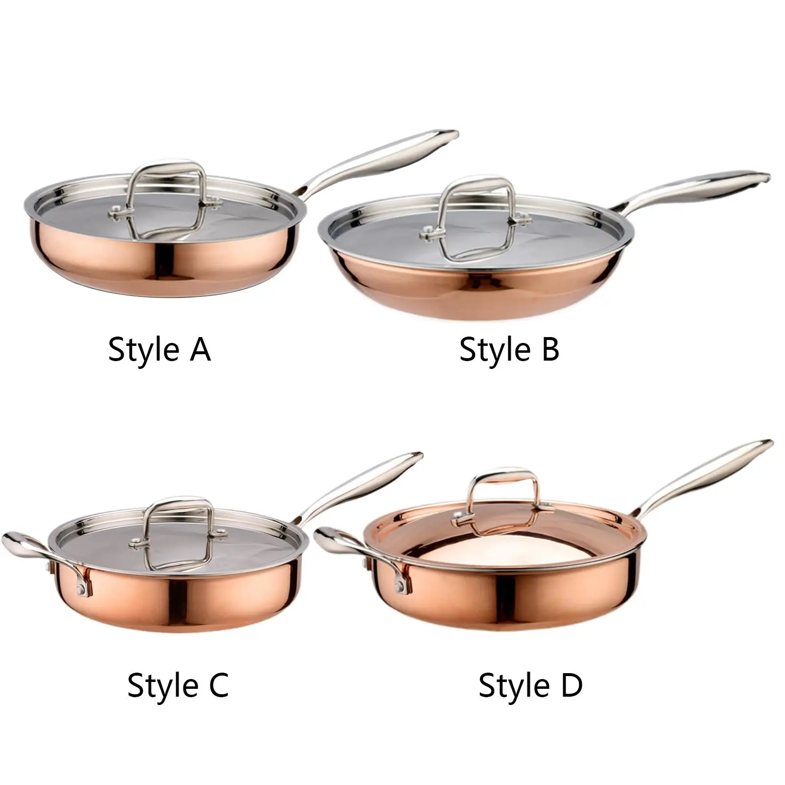 Stainless Steel Frying Pan Kitchen Round Saute Pan with Lid for Kitchen Rvs