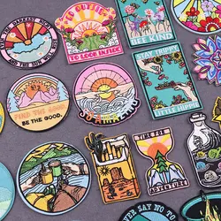 Sunrise Embroidered Patches For Clothing Stickers Adventure Patch Iron On Patches On Clothes DIY Camping Badges On Backpack