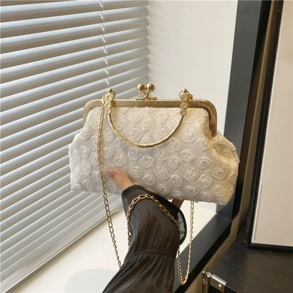 الرجعية سلسلة مأدبة الحفلات حقيبة زهرة الكورية نمط قبلة قفل حقيبة كتف يده سعة كبيرة حقيبة كروسبودي الزفاف