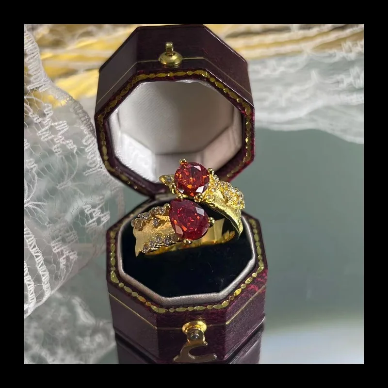 

Vintage New Irregular Design Water Drop Color Treasure Women's Ring High-end Light Luxury Temperament Versatile Open Jew