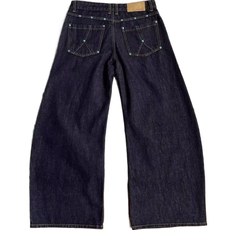 Mens Jeans Harajuku Vintage Raw Color Machete Denim Pants New Streetwear Loose Wide Leg Straight Design Casual Fashion Style New