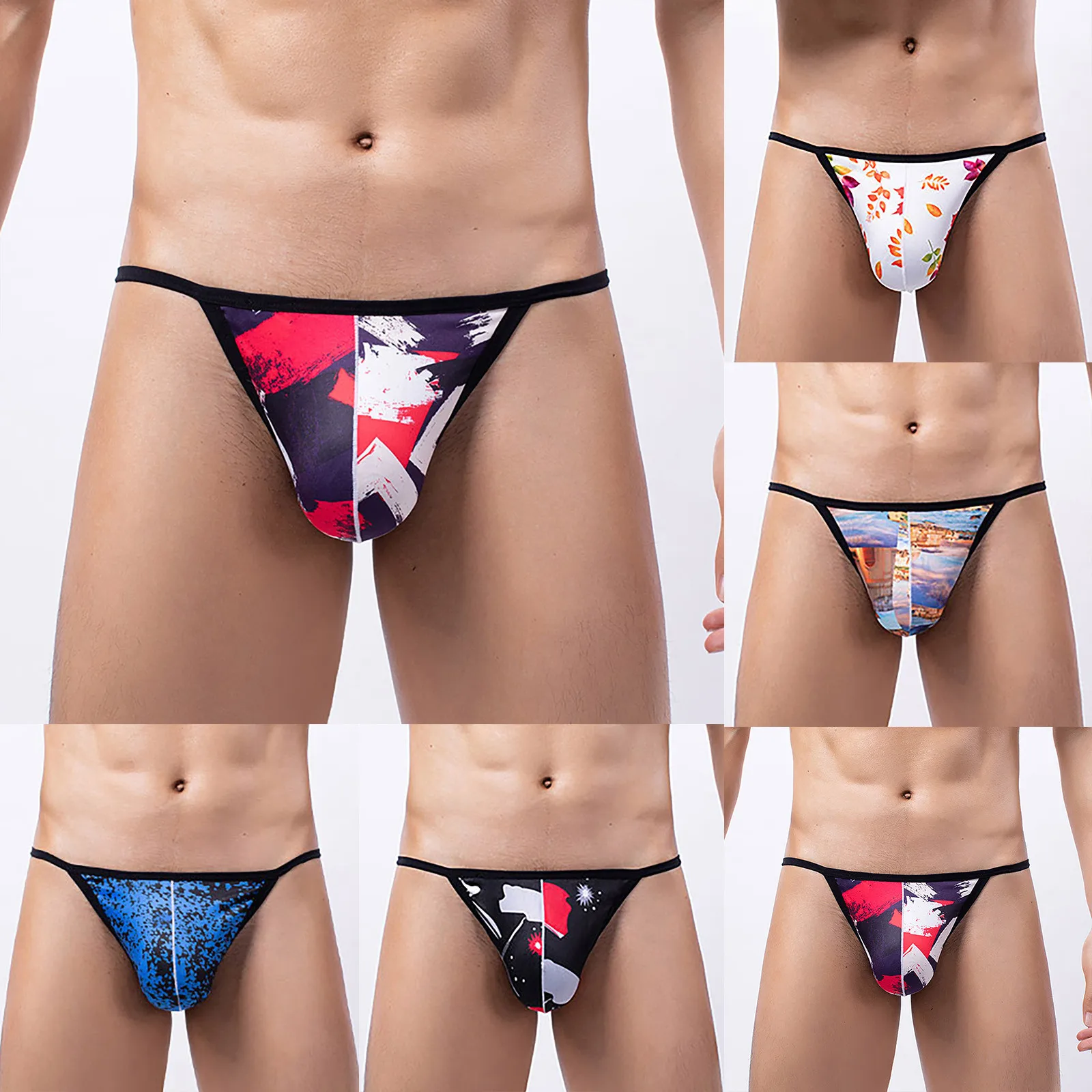 Men Briefs Thong Male Sexy Breathable Underpants Comfortable Underwear Shorts Sissy Panties Low Waist Print Shorts Knickers