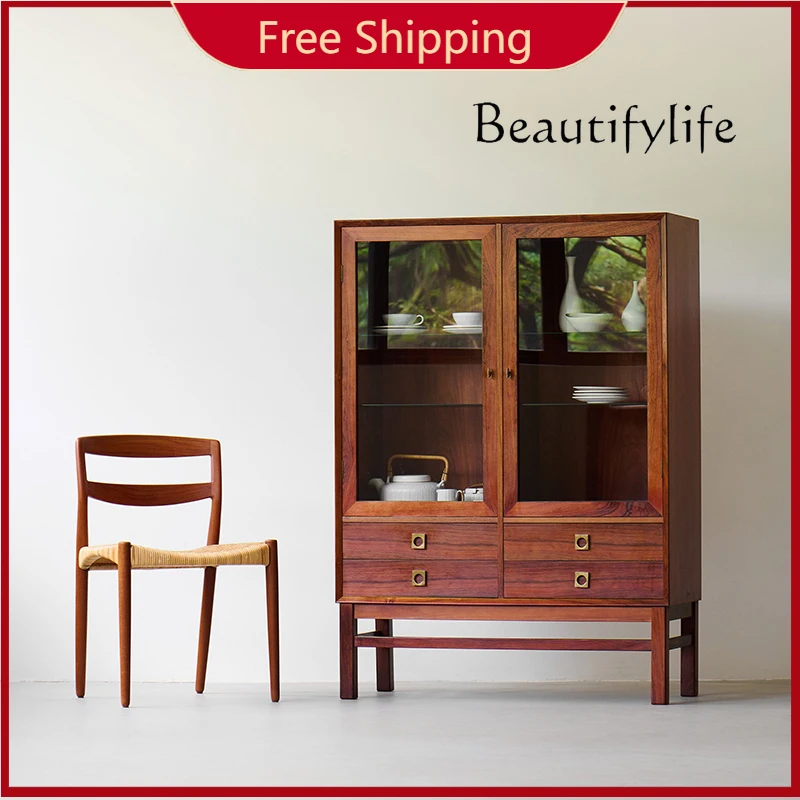 

X Nordic Designer Cherry Wood Display Cabinet Medium Antique Storage Locker Tableware Cabinet Myanmar Teak