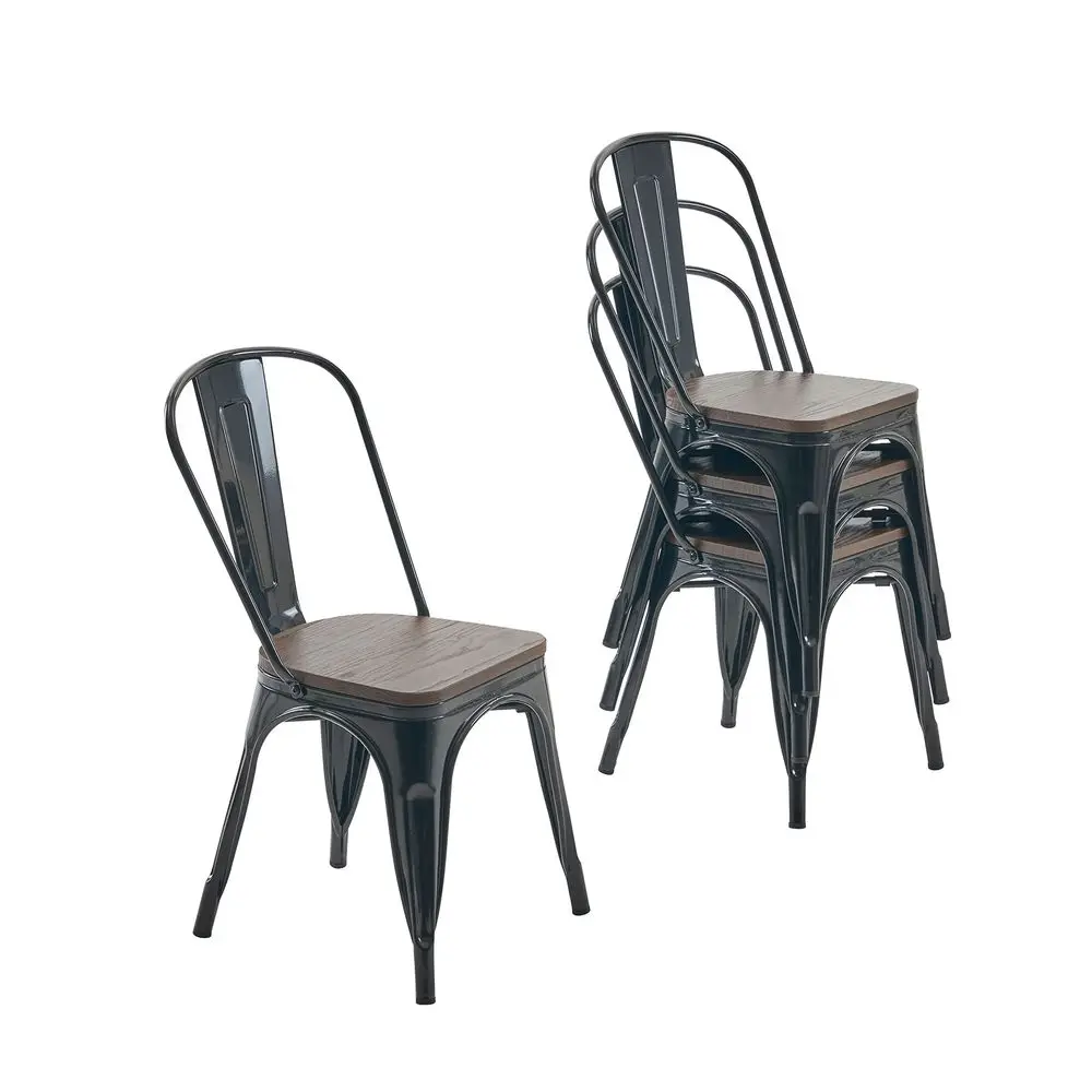 

Metal Dining Chair Farmhouse Tolix Style for Kitchen Dining Room Cafe Restaurant Bistro Patio, 18 Inch, Stackable, Waterproof I