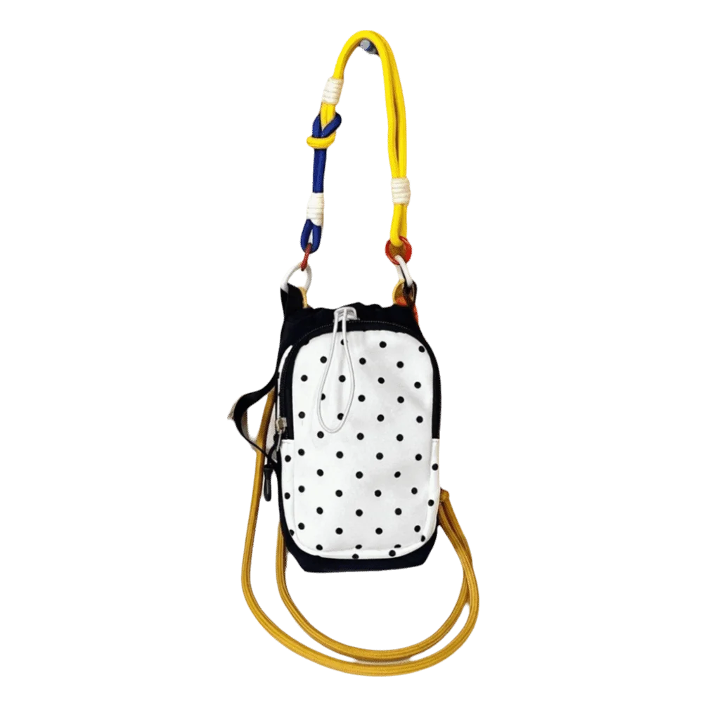 Colorful Rope Water Bottle Crossbody Bag Polka Dot Adjustable Strap Drawstring Sling Bag Lightweight Durable Mini Shoulder Purse