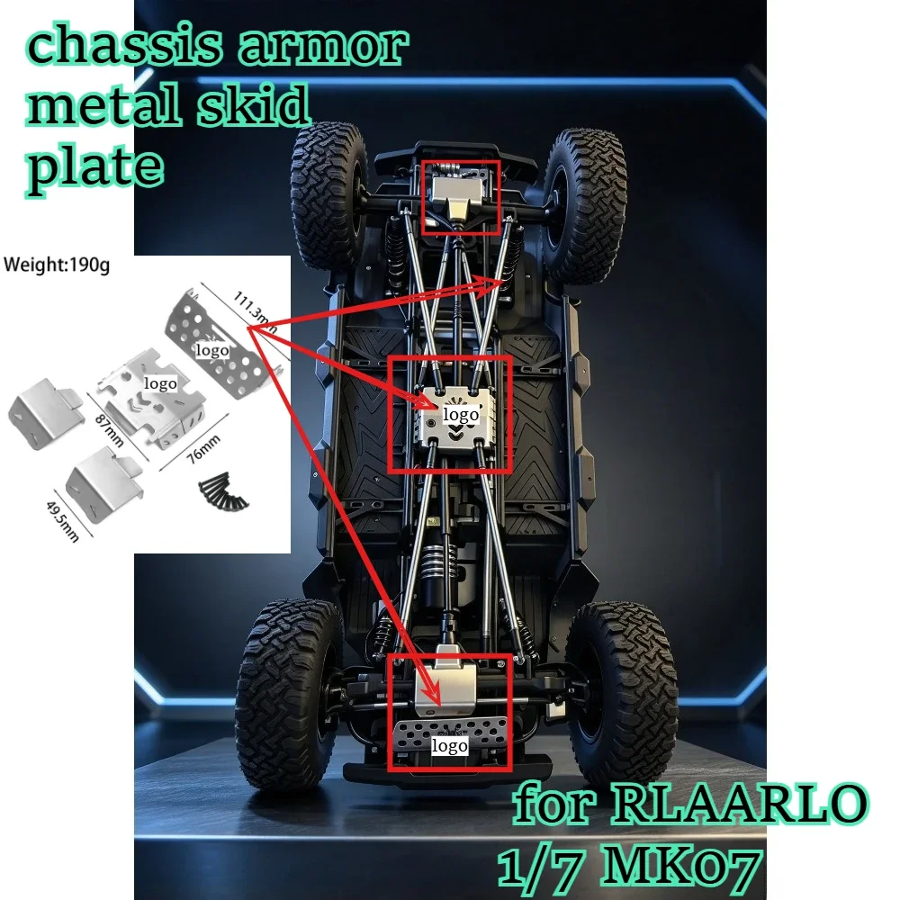 for RLAARLO 1/7 MK07 RC car hobby chassis armor metal skid plate protective upgrade fitting custom size replacement accessories