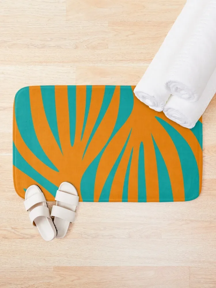 Maldives Abstract Botanical Pattern in Orange and Turquoise Teal Bath Mat Accessories Sets For The Bathroom Foot Bathroom Mat