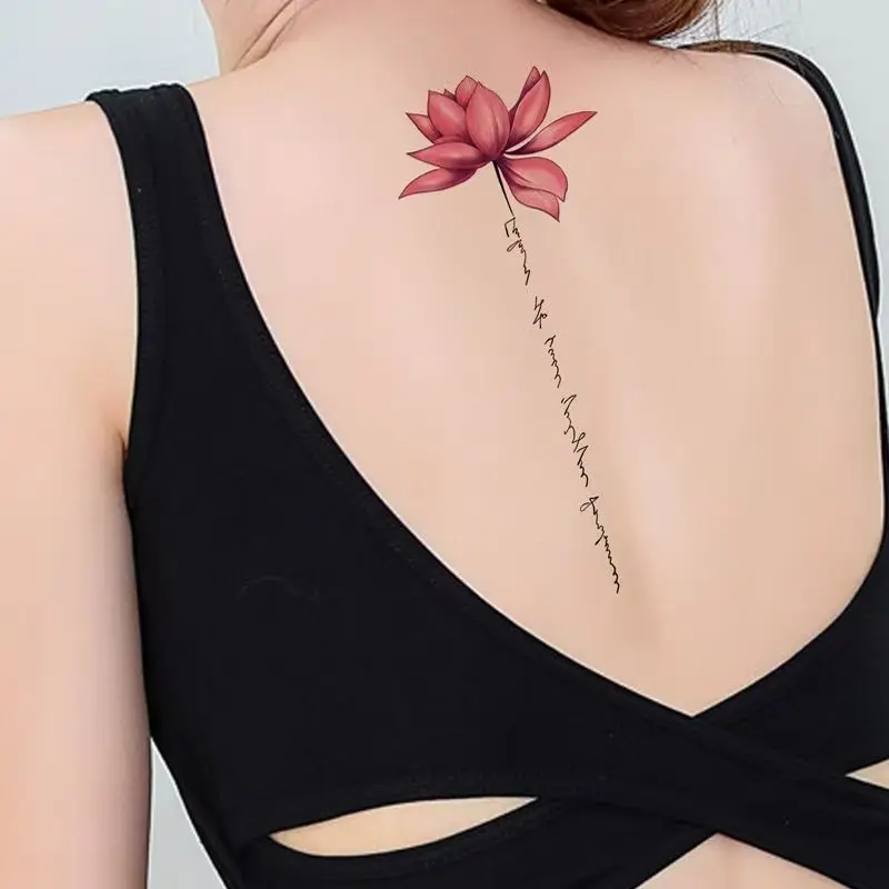

Retro Flower Letter Temporary Tattoo Stickers Sexy Color Lotus Arm Fake Tattoo Back Leg Men Women Waterproof Lasting Tatuajes