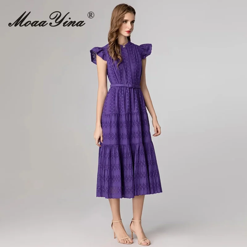 فستان نسائي عصري جديد لخريف 2025 من MoaaYina مع ياقة واقفة، برباط مجوف، مزاج، فستان متوسط الطول ﻿