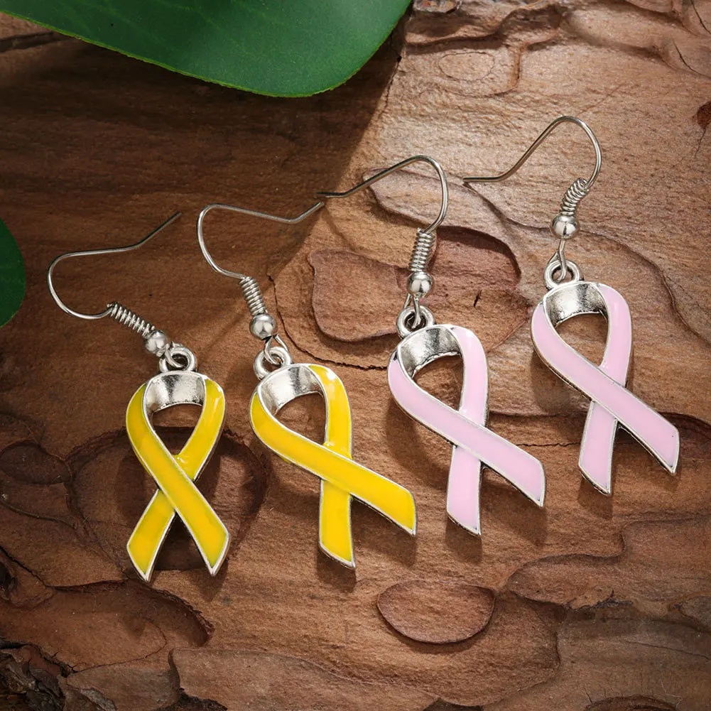 October Jewelry Wholesale Enamel Pink Breast Cancer Awareness Earrings Breast Cancer Ribbon Dangle Earrings for Cancer Survivor