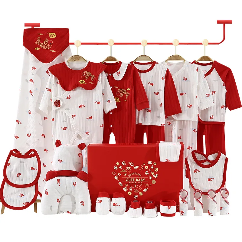 20/23/25 Pcs/set Newborn Baby Clothing Set 2022 for Boy Girl Autumn Spring Winter Cotton Outfits 0-6 Months Red