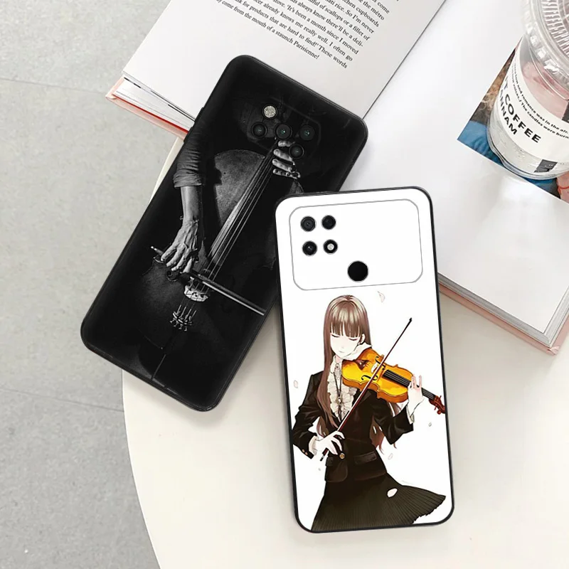 Matte Phone Case for Xiaomi Mi Poco F3 F4 F5 X3 X4 X5 M3 M4 Pro GT M5 C40 C50 C51 M5S Luxury Violin Cello Girl Black Soft Cover