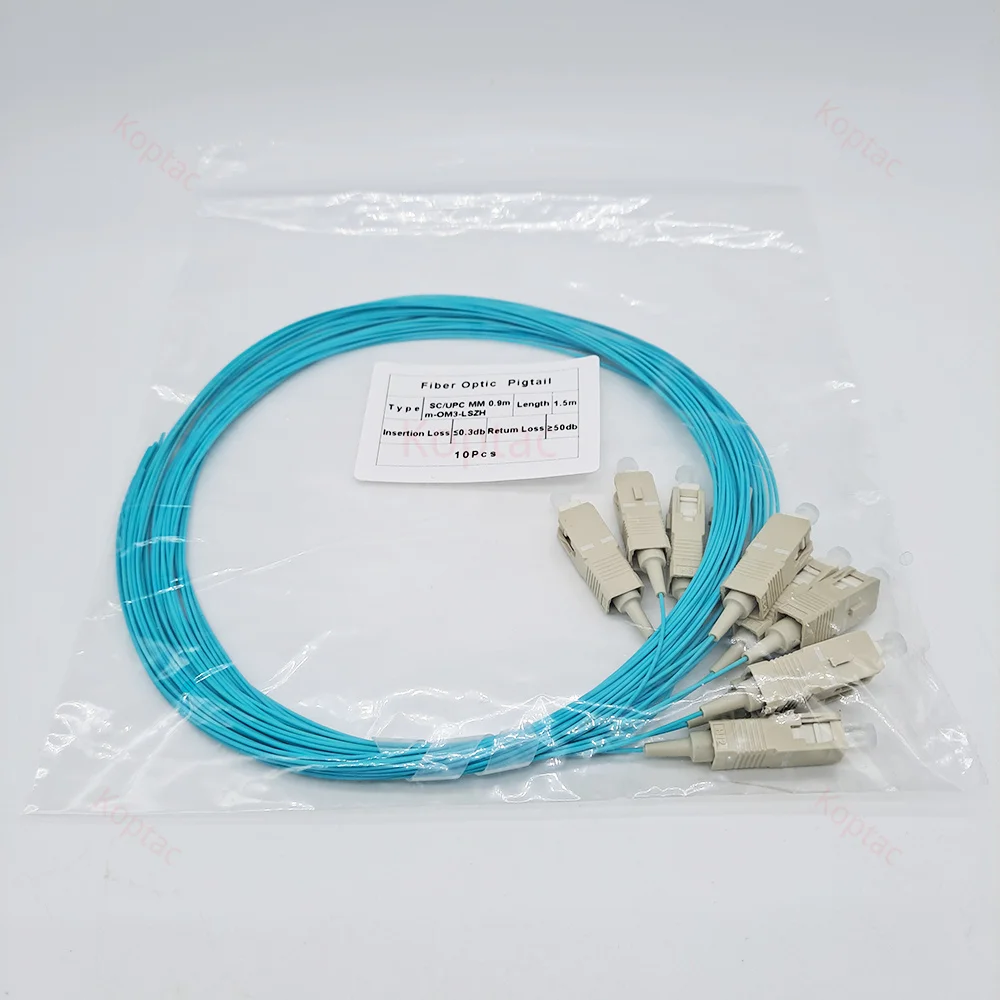 Free shipping SC/UPC LC/UPC OM3 0.9mm Cable / 50/125 Multimode OM3 Bunch 10 core Optical Fiber Pigtail 0.9mm PVC Jacket