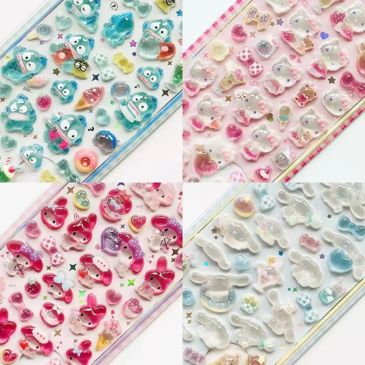 *2026Anime Hellokitty Kuromi Cinnamoroll 3D Sanrio Stickers Transparent Jelly Crystal Decorative Sticker Phone Case DIY Kids Toy