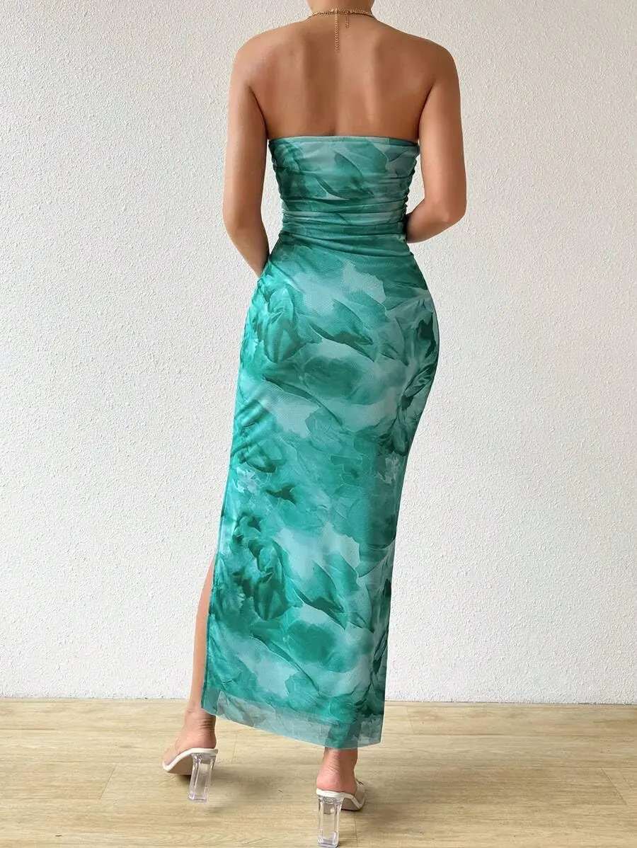 Premium elástico corante bustier magro lápis vestidos para senhoras dupla camada de malha sexy hip abraçando sem alças vestidos de convidados do casamento