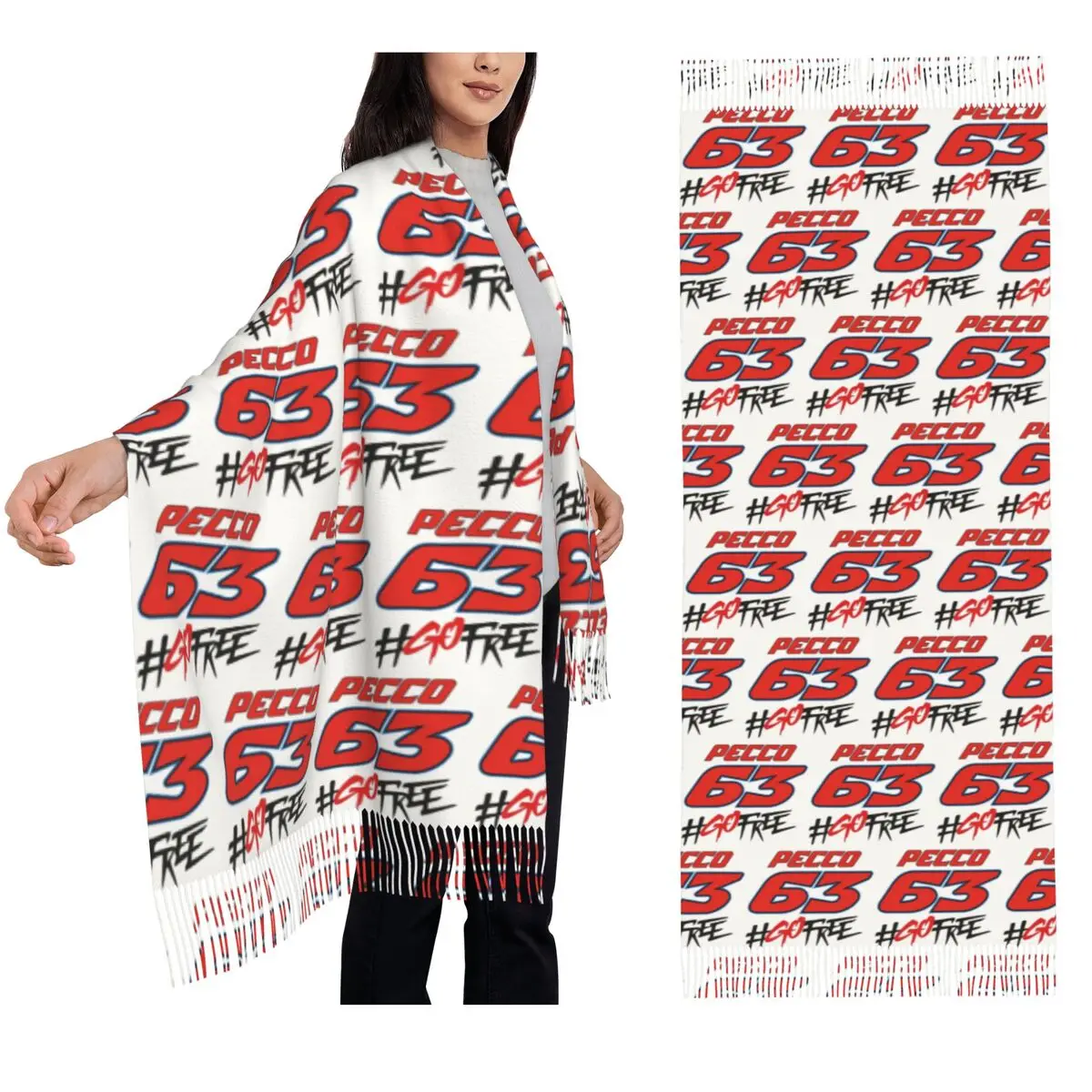 

Pecco Bagnaia 63, шарф Go Free, шарфы с кисточками для женщин, мягкие теплые шали и накидки, большая осенне-зимняя шаль