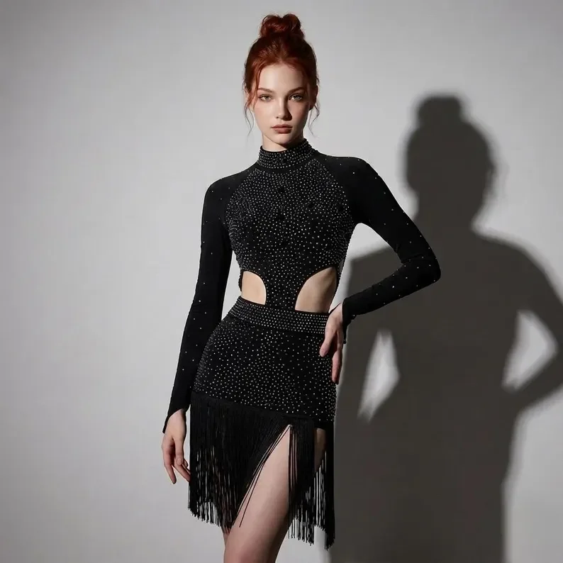 

Latin Dance Dress Woman Ball Black Clothing Stage Costume Practice Wear Skirts Female Parties Competition Formal Girls Dancewear