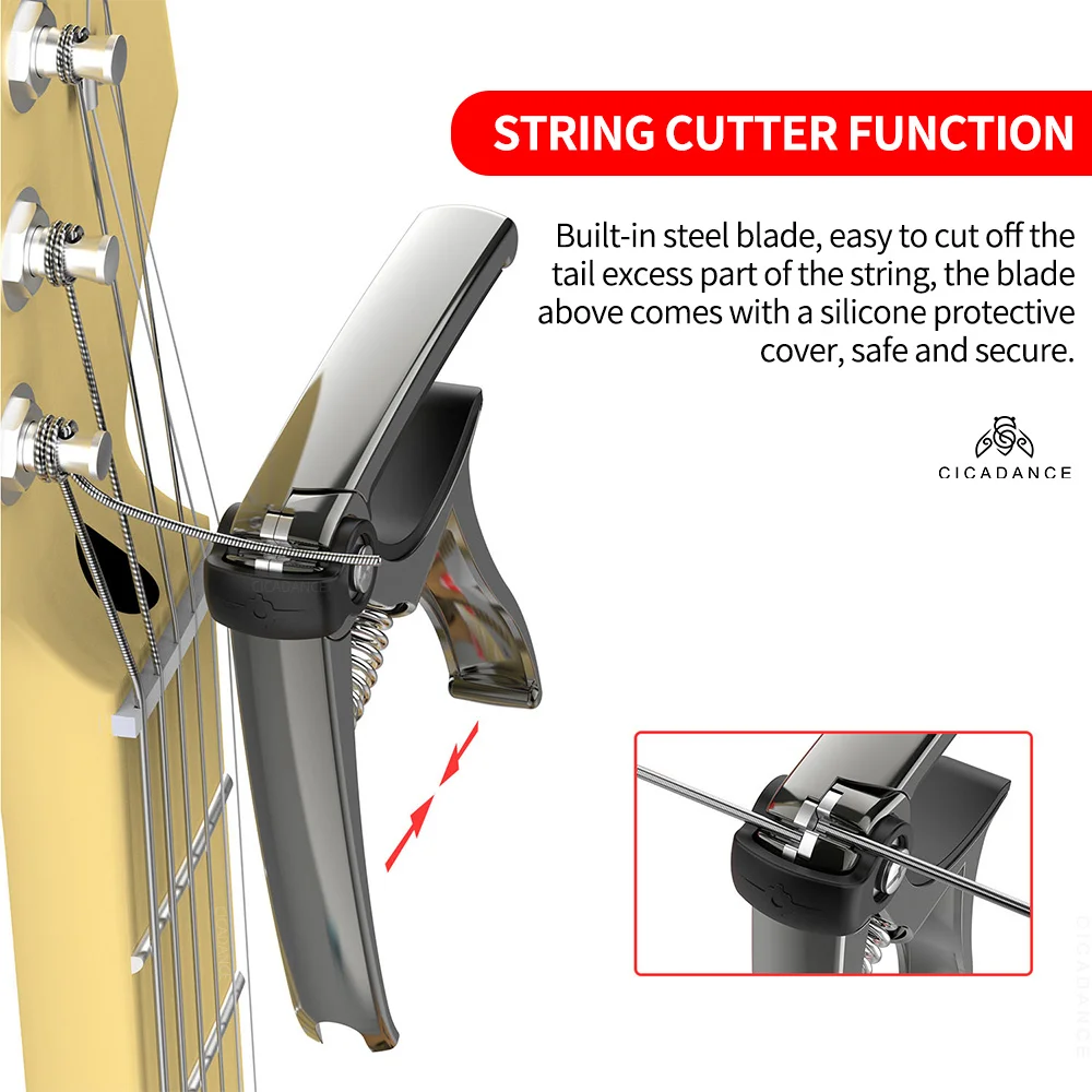 Capo de guitarra multifunción, accesorios para instrumentos musicales acústicos y eléctricos, soporte para púas de guitarra, cortador de cuerdas, Pin extractor