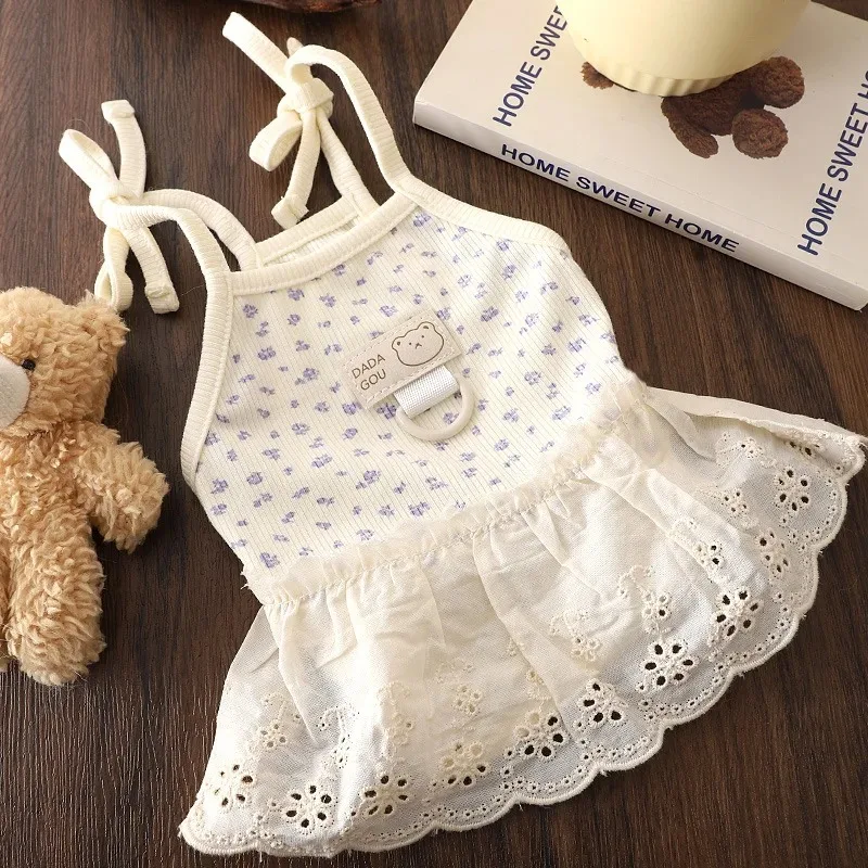 

Pet Dog Lace Floral Camisole Dress Pet Clothes Teddy Breathable Summer Puppy Clothing Puppy Can Tow Floral Princess Dress