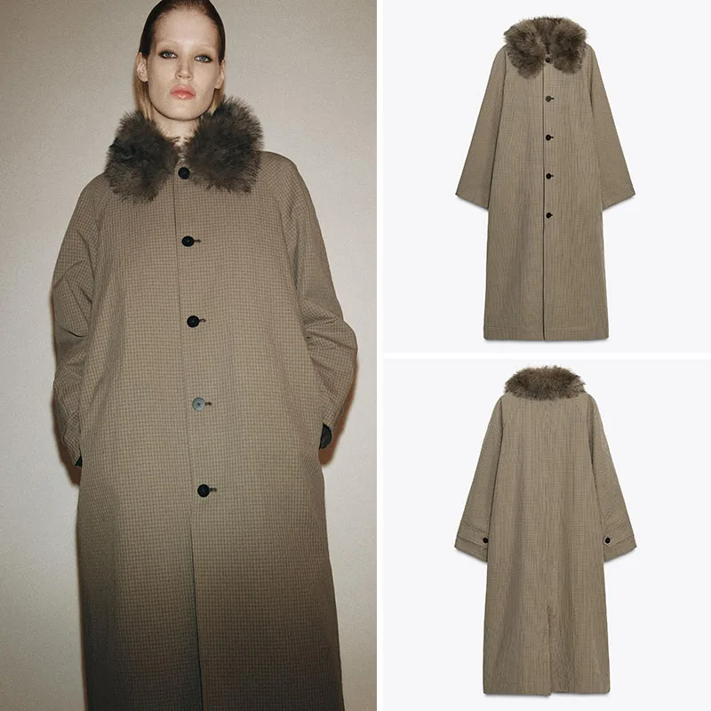 

Autumn New Arrival Women's Long Sve Faux Fur Collar Double-Sided Effect Windbreaker Casual Sle Stand Fit Ladies Coat