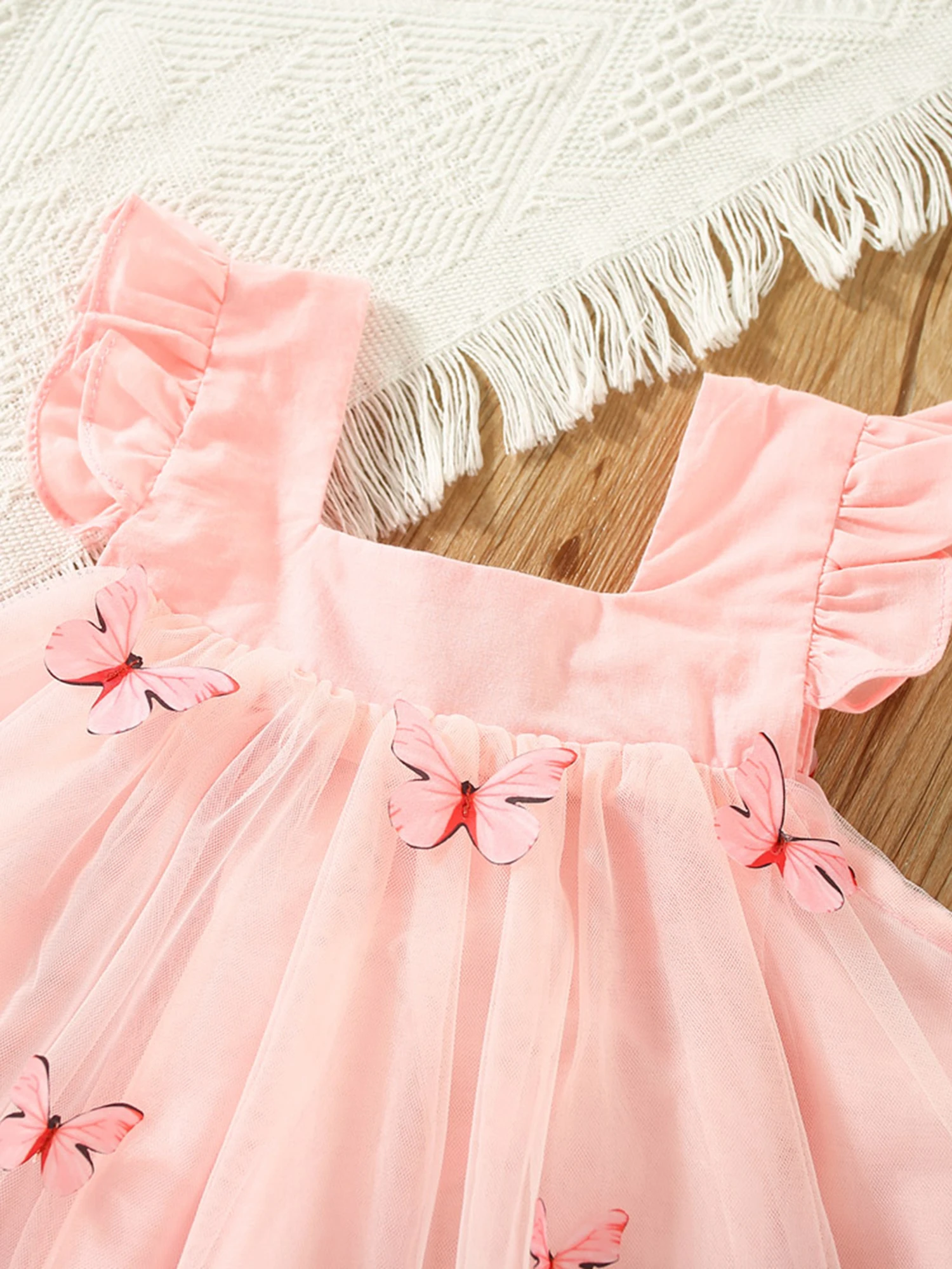 Infant Baby Girl Princess Dresses Summer Sleeveless Buterfly Printing Tulle Dress Casual Loose Dresses 0-24M (Pink 18-24 Months)