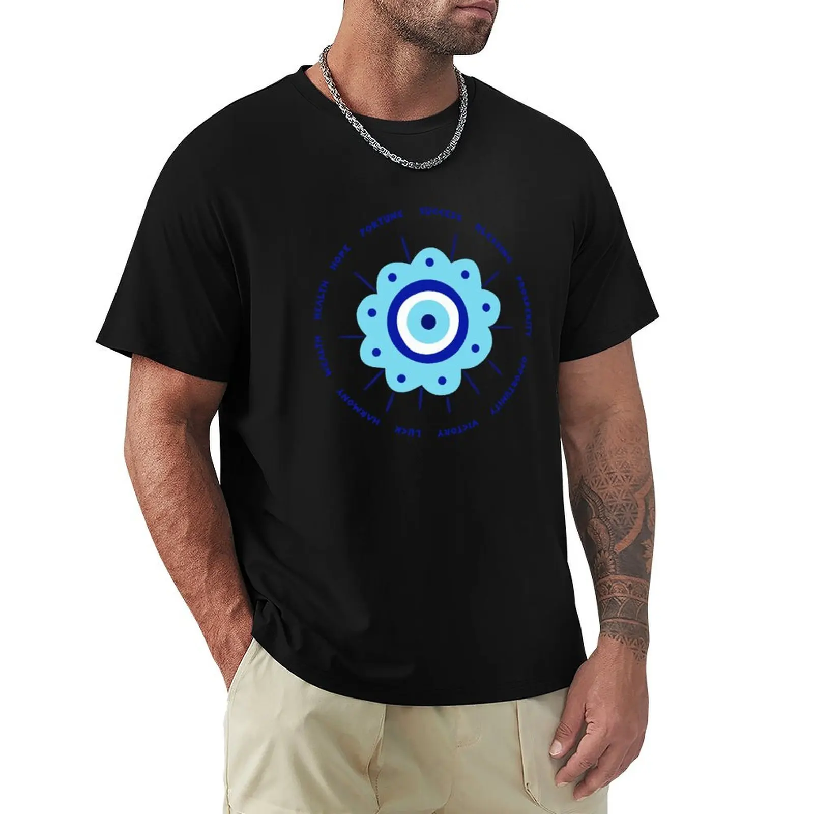 Greek Eye flower amulet with positive message. T-Shirt t shirts for man graphic funny T-Shirt