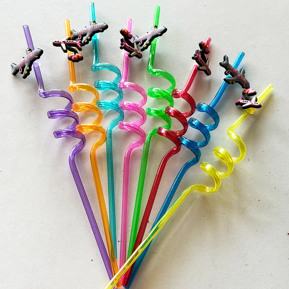

8pcs Airplane Cute Straw Drinking Straws Summer Beach Classroom Goodie Bag Filler Stuffers Airplane Birthday Party Supplies Gift