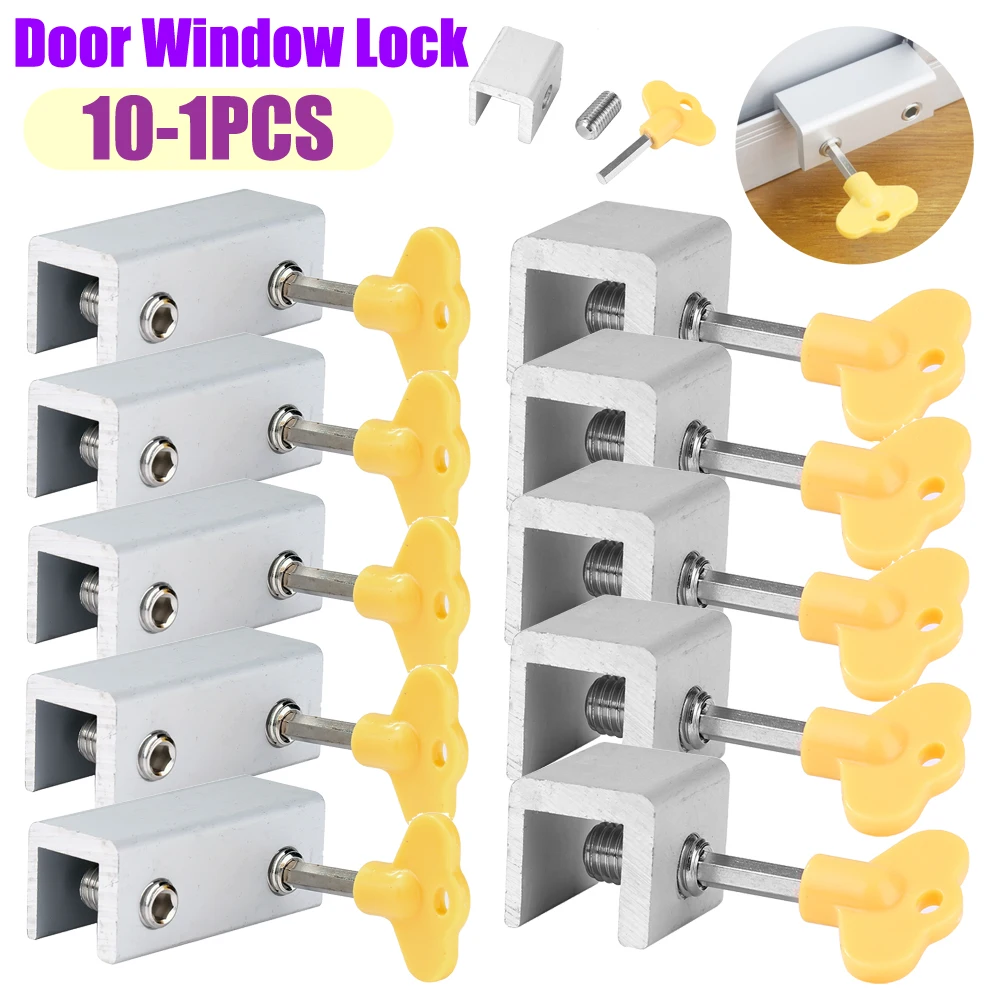 10-1PCS Sliding Window Locks with Key Door Window Lock Restrictor Adjustable Portable Security Multi-function for Bedroom/Office