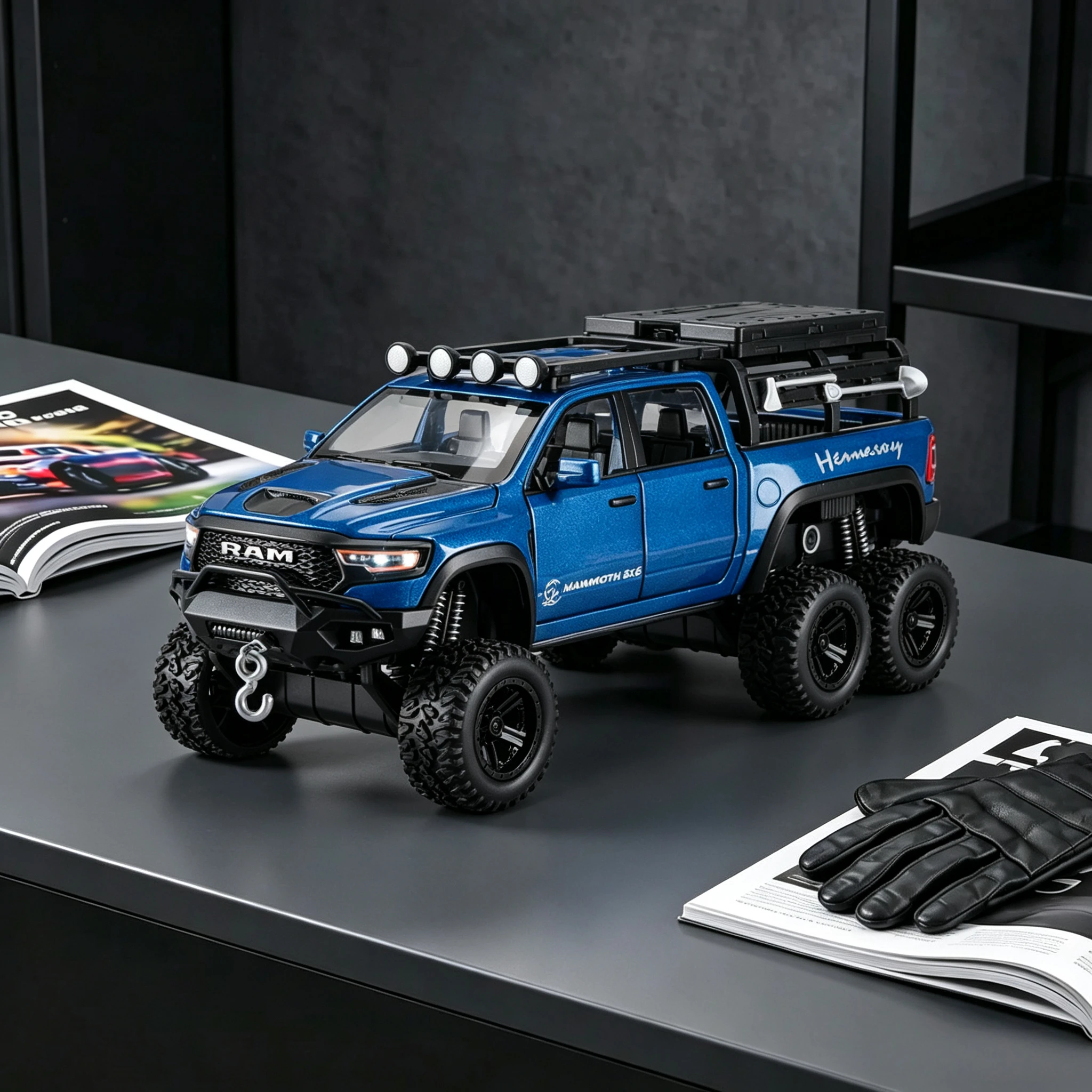 1:32 Ram Mammoth 6X6 Off Road Pickup Truck Alloy Diecast Model Car Sound And Light Photography Prop Car Present
