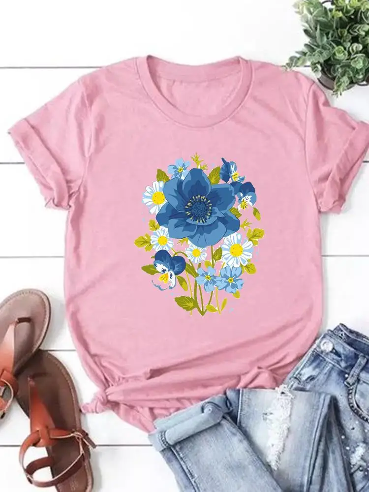 T-shirt manches courtes pour femmes, décontracté, à la mode, avec impression de lettres à fleurs, années 90