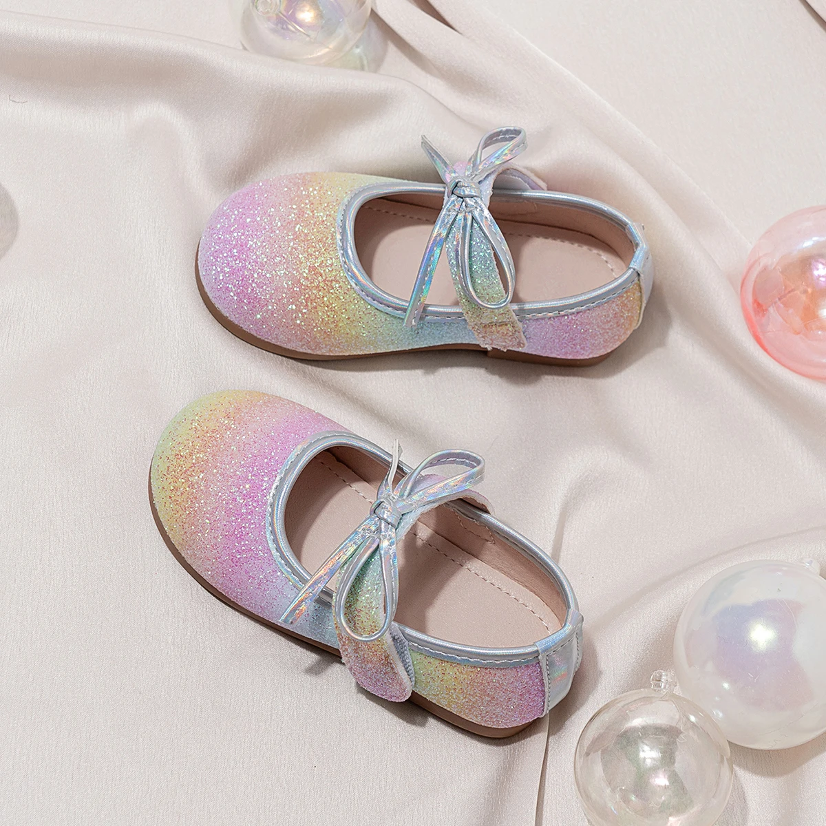 Regenbogen-Glitzer-Mary-Jane-Schuhe für Kleinkinder, Prinzessinnen-Ballerinas für Hochzeiten, Partys, Alltag, Freizeit, rutschfeste Kinder-Festtagschuhe – Detail 4