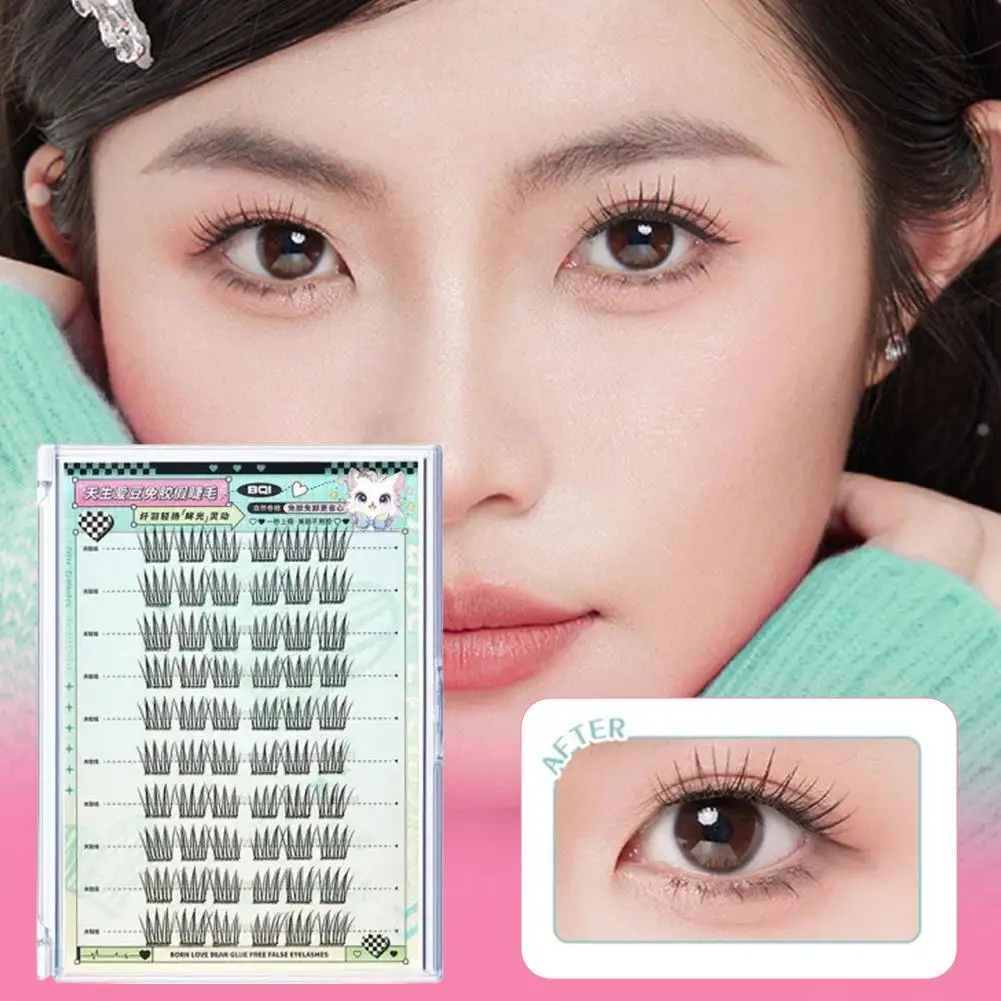 Hot No Need Glue Fox Eye Effect Fluffy False Eyelashes DIY Lash Winged Thick Self-adhesive Reusable Segmented Extension K8S3