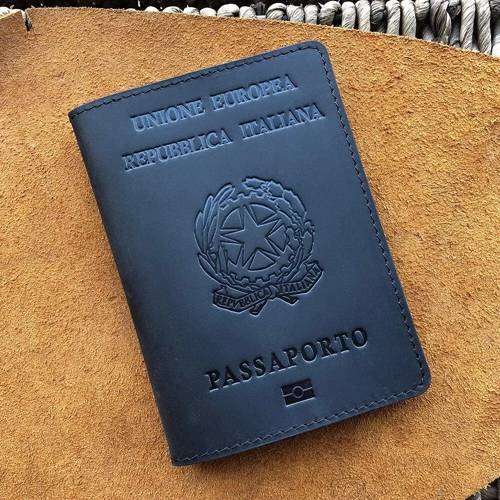 Genuine Leather Italian Passport Cover with Name Business Unisex Durable italy Passport Holder