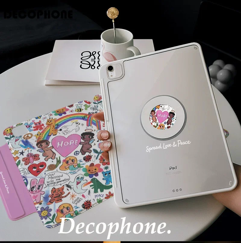 Cute Graffiti Art Magnetic Buckle 720° Magnetic Ring Tablet Case For iPad Pro12.9 13 M4 M5case8.3 9.7 10.2 7th-11th Air8