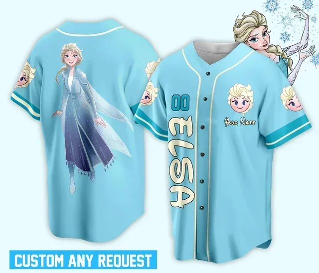 

Potdemiel 2025 Customized Disney Princess Elsa Baseball Jersey Outdoor Sports Style Casual Jersey Men's And Women's Personalized
