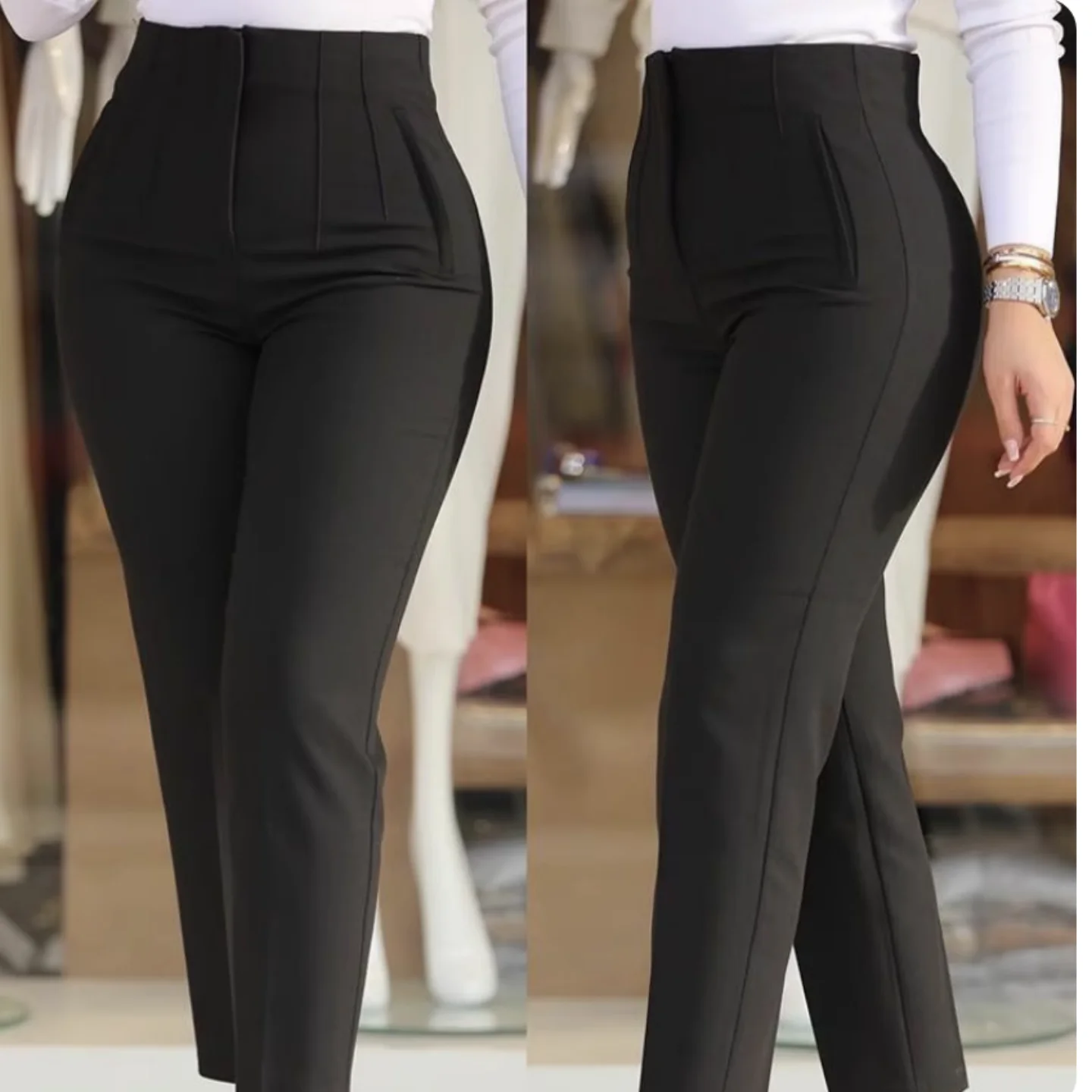 Pantalon de banlieue amincissant taille haute décontracté pour femmes, pantalon d'affaires à neuf pieds, pantalon Long pour dames