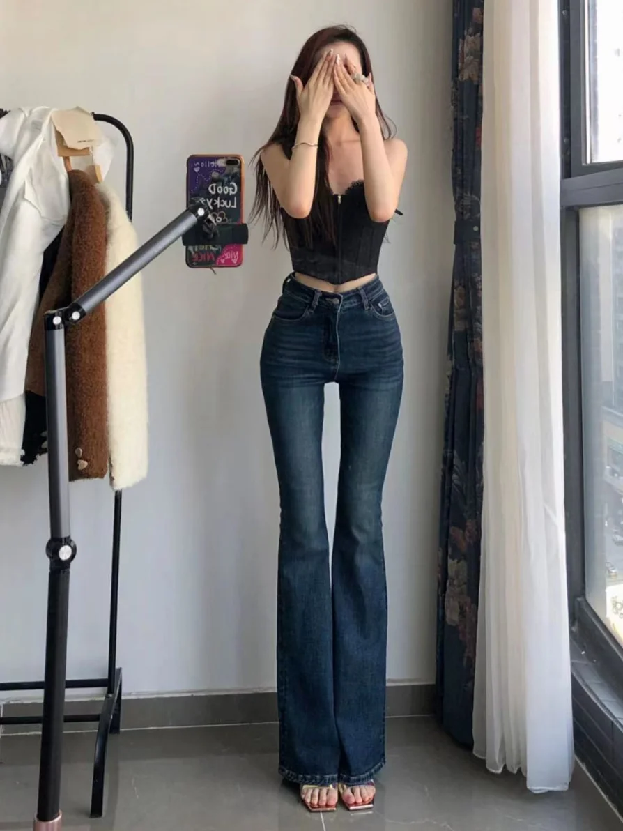 

High Waist Slimming Denim Jeans Women's Long Pants Cotton Stretch Fabric Spring Autumn Faion Bell Bot Leg Lengthening