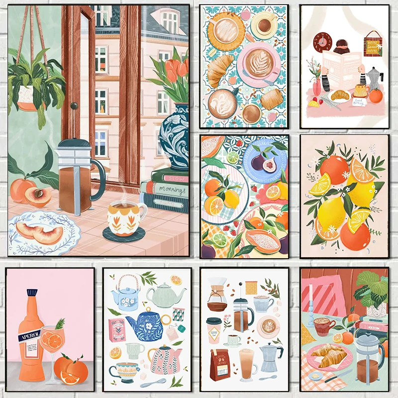 كوكتيل الفاكهة الليمون الغذاء قماش اللوحة الاسكندنافية بسيطة الجدار ملصق فني وطباعة غرفة المعيشة المنزلي المطبخ الديكور #1