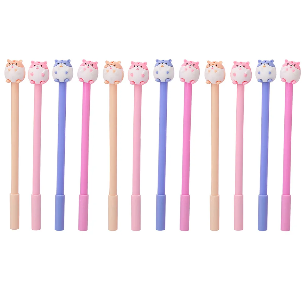 

12 Pcs Cute Hamster Pen Student Come Office Gel Pens Silicone Head Signing Stationery Gifts
