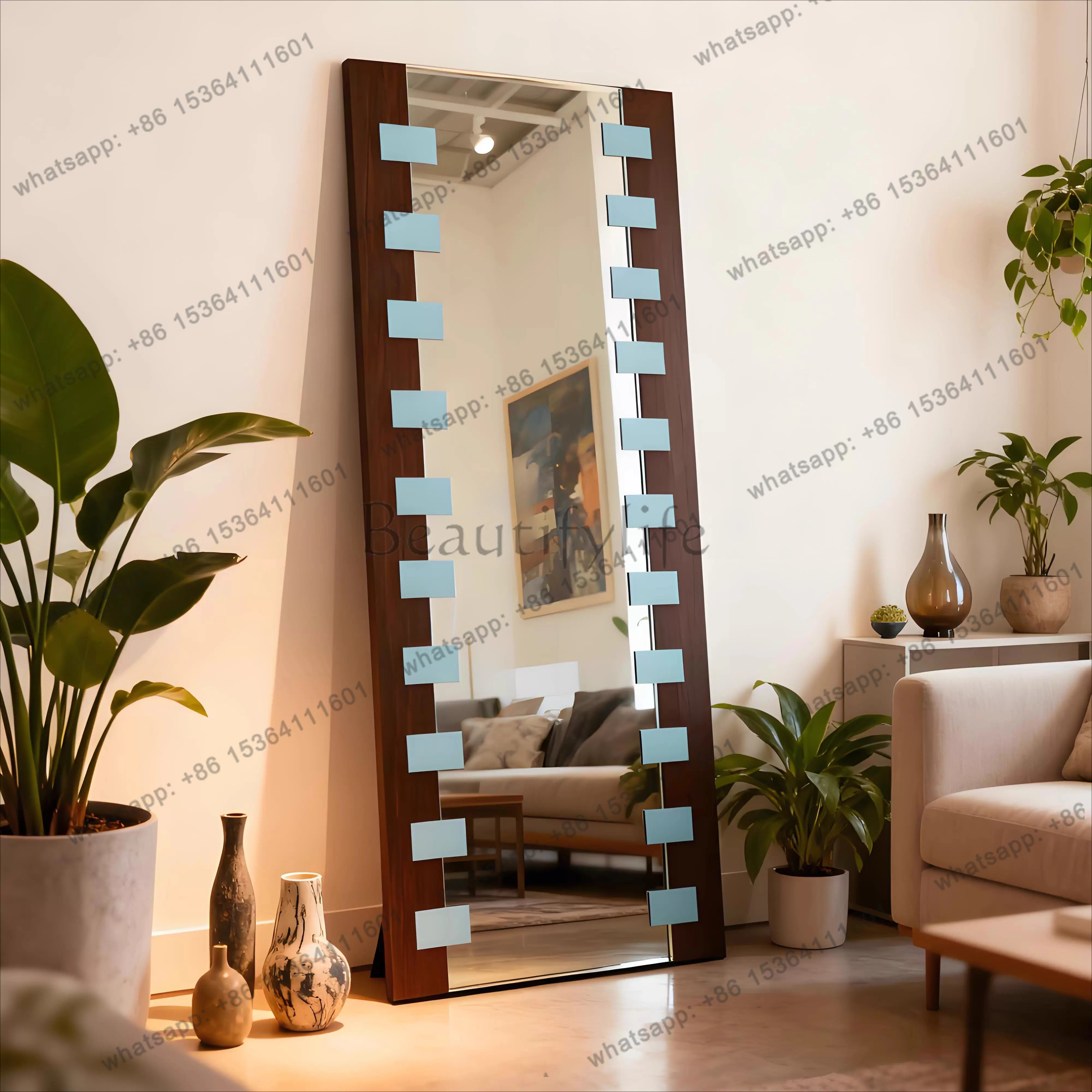 French medieval style full body square retro floor mirror wall hanging clothing store fitting mirror