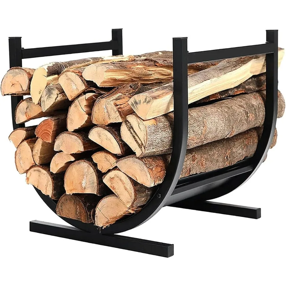 Boog Brandhout Rek, Minimalistisch Black Metal Log Rack, Outdoor Houten Rek Voor Brandhout/Log/Hout/Hout/Aanmaakhout/Aanmaakhout