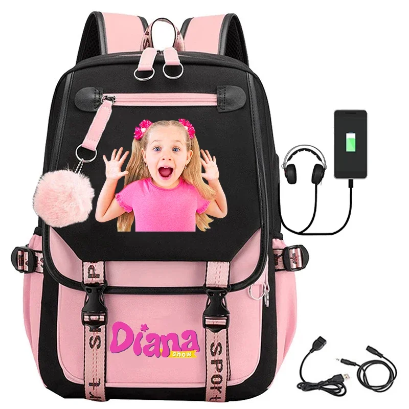 

Multifunctional Kids Diana Show Print Backpack Women Canvas School Bag High Quality Student Backpack Boy Girl Fashion Schoolbag