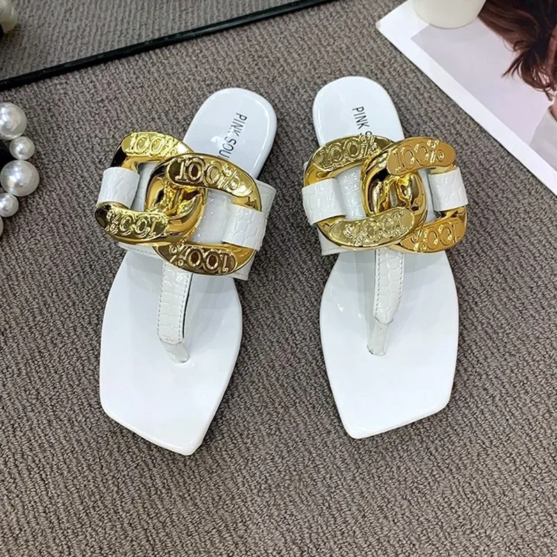 Flat Slippers Women 2024 Summer Colore Crystal Metallic Design Shoes for Women Sandals Non-slip Sexy Beach Flip-flops Slides