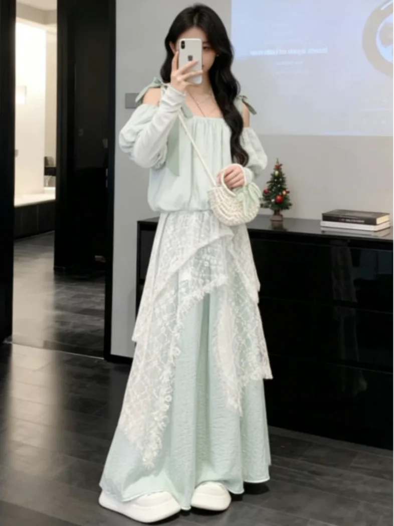 Summer Beach Art Student Bright Outing Photography Anti-Aging Three-Piece Set Women's Skirt Pants Suit Short Sleeve T-Shirt H... view 2