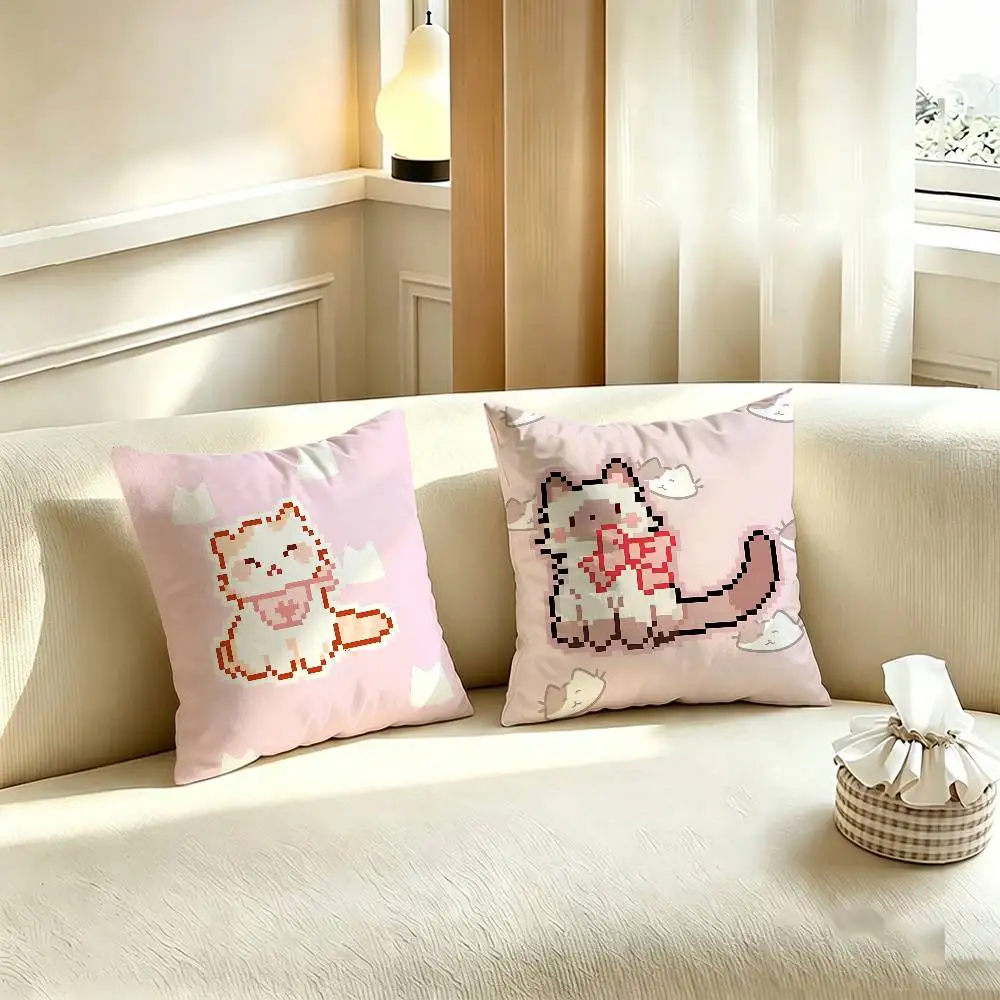 Cute Pixel kitten Polyester Printed Pillow Cover Square 30 35 40 45 50 55 cm Soft for Sofa Bed Car Home Decor